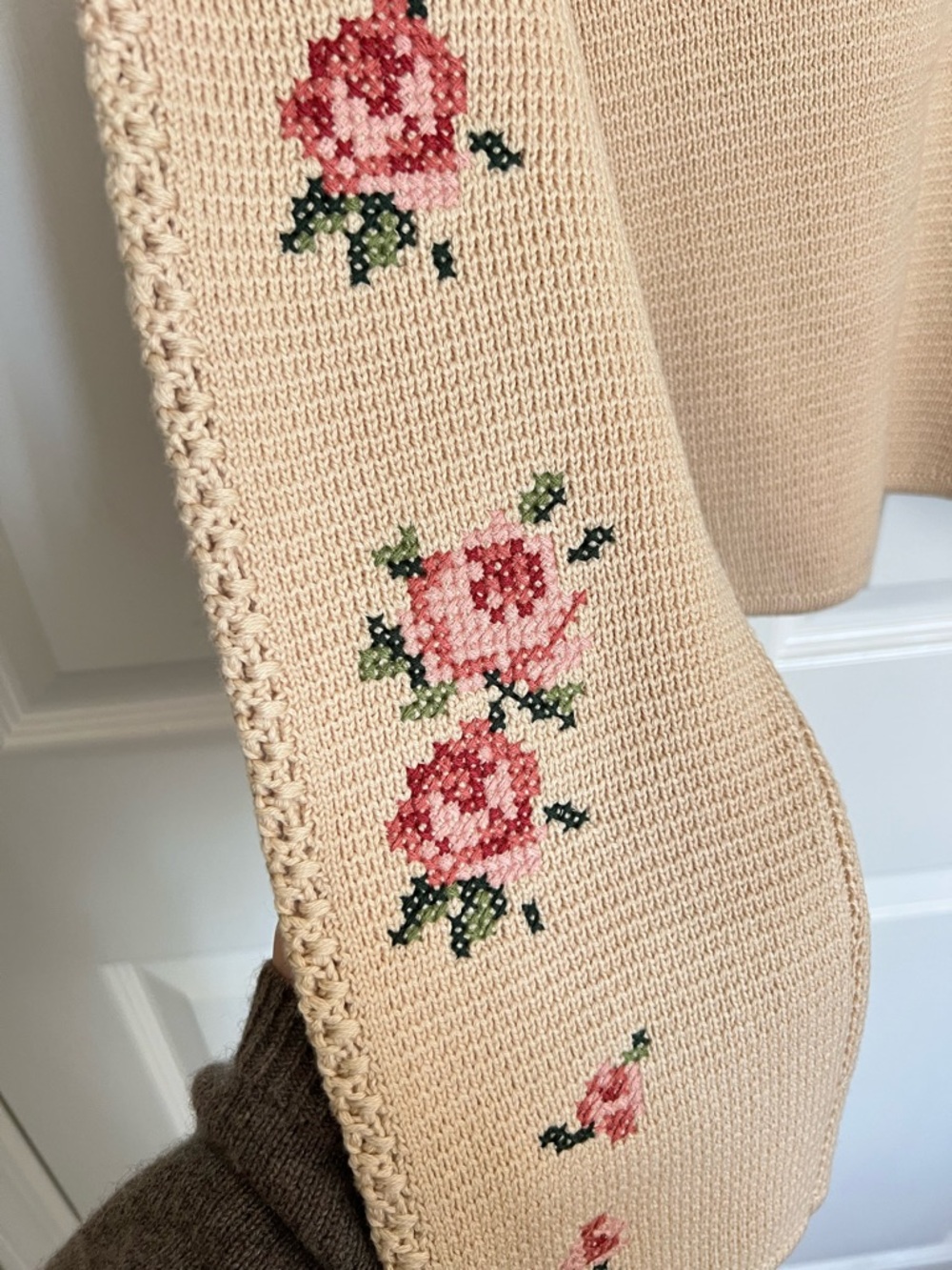 Sezane Cream Floral Knit Button-Front Women's Sweater - Picture 5 of 14